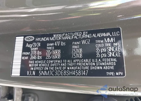 2025 Hyundai Tucson Sel Convenience из США, поврежденный, VIN 5NMJC3DE8SH458147